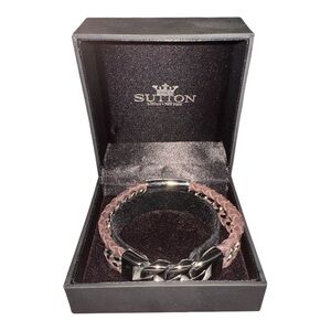 Suttons Men's Genuine Brown Leather and Silver Bracelet